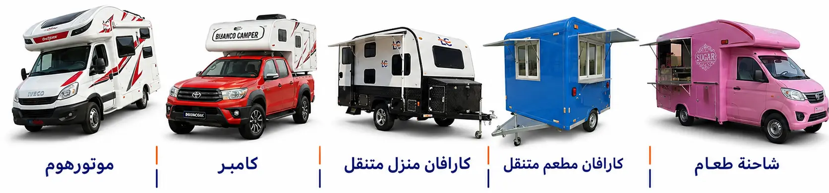 منتجات كارافانات لبنان: موتورهوم، كامبر، كارافان منزل متنقل، كارافان مطعم متنقل وشاحنة طعام
